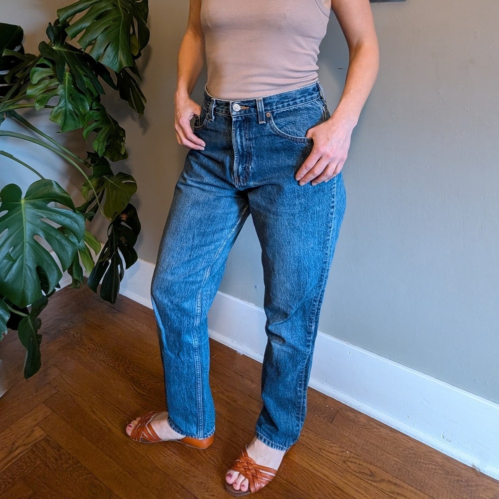 Gap Classic Straight Leg Cotton Jeans Women 10 High Rise Med Wash Distressed VTG
